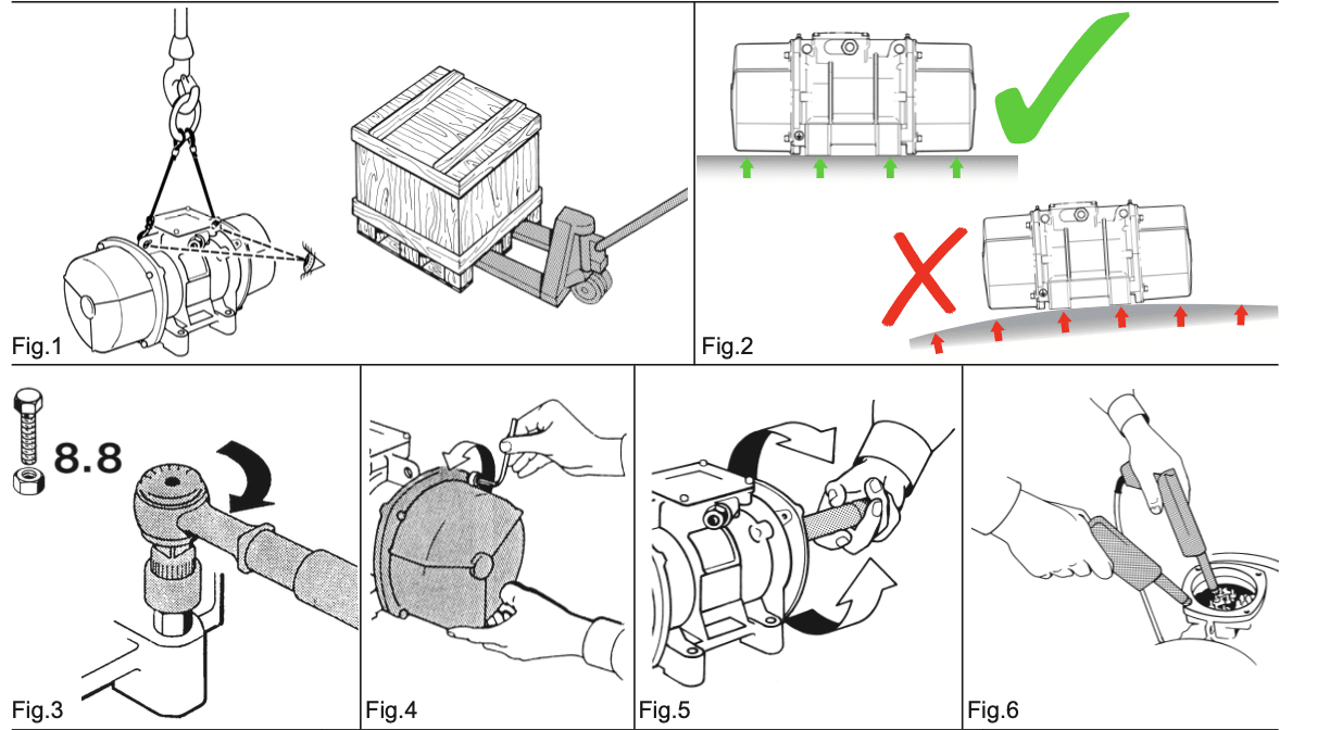 Manutention, surface d'appui et boulonnerie d'un motovibrateur antidéflagrant CDX